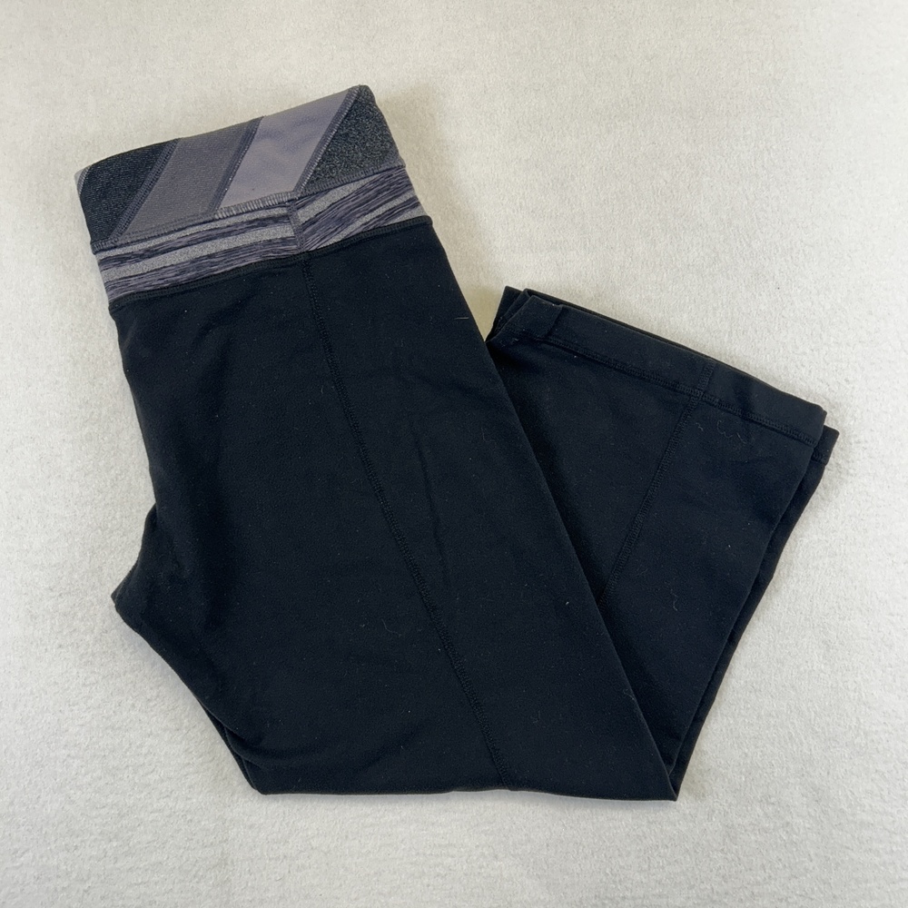 Lululemon Capri Leggings Womens 8 Black Colorblock Waist Workout Yoga Pants